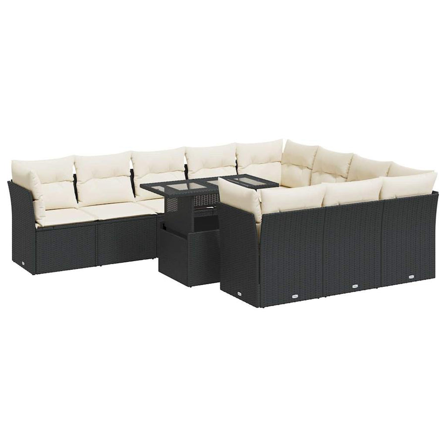 11-delige Loungeset met kussens poly rattan zwart