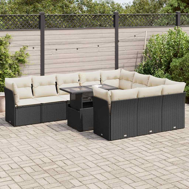 11-delige Loungeset met kussens poly rattan zwart