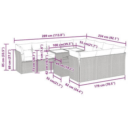 11-delige Loungeset met kussens poly rattan acacia zwart