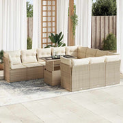 Tuinset 11-delig poly rattan beige met kussens