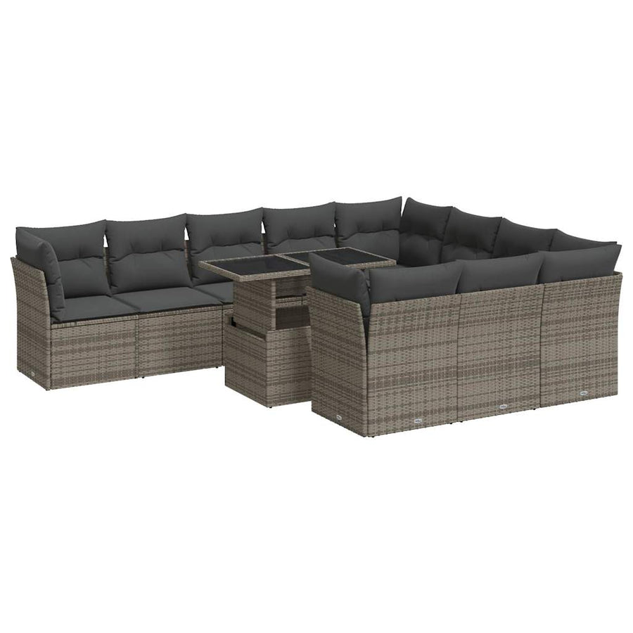 11-delige Loungeset met kussens poly rattan grijs