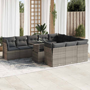 Loungeset poly rattan grijs 11-delig