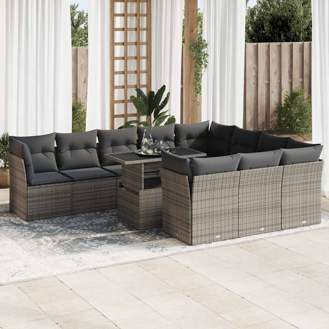 11-delige Loungeset met kussens poly rattan grijs