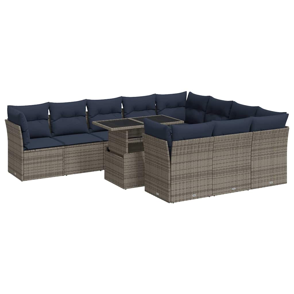1 Loungeset Met Kussens Poly Rattan Acacia Grijs