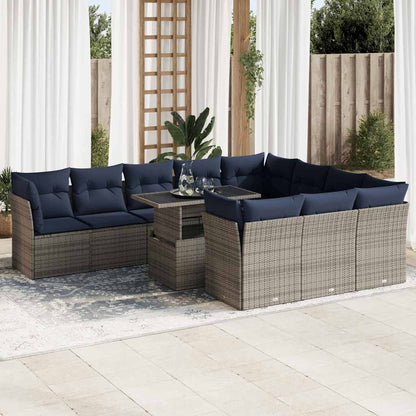 1 Loungeset Met Kussens Poly Rattan Acacia Grijs