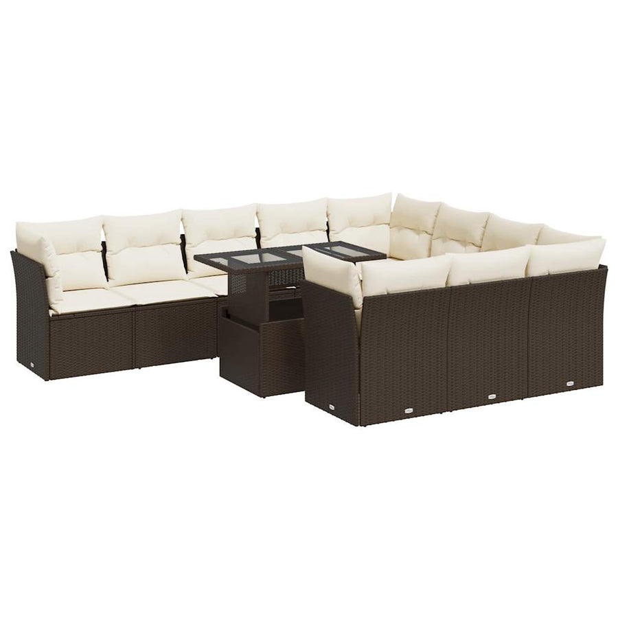 11-delige Loungeset met kussens poly rattan bruin
