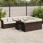 11-delige Loungeset met kussens poly rattan bruin