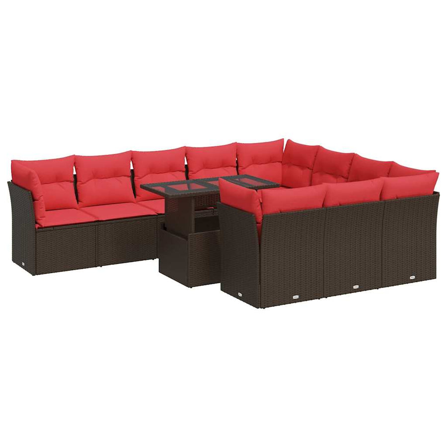 1 Loungeset Met Kussens Poly Rattan Acacia Bruin
