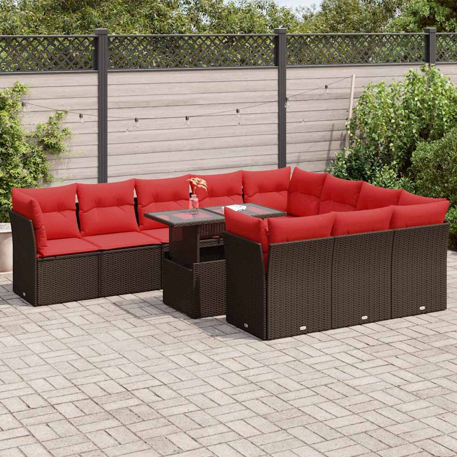 1 Loungeset Met Kussens Poly Rattan Acacia Bruin