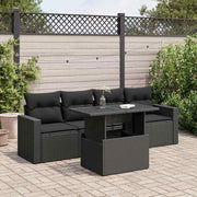 Loungeset poly rattan 5-delig zwart met kussens