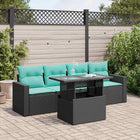 5-piece Lounge Set with Cushions Poly Rattan Acacia Black
