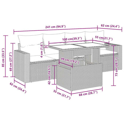 5-delige Loungeset met kussens poly rattan beige