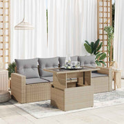 Loungeset poly rattan 5-delig beige met opbergfunctie