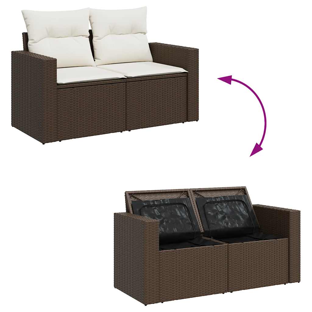5-delige Loungeset met kussens poly rattan bruin