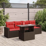 Loungeset 5-delig poly rattan acacia bruin