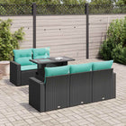 6-piece Lounge Set with cushions poly rattan acacia black