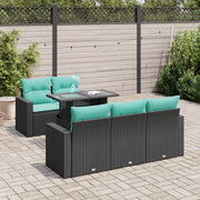 6-piece Lounge Set with cushions poly rattan acacia black