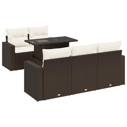 6-delige Loungeset met kussens poly rattan bruin