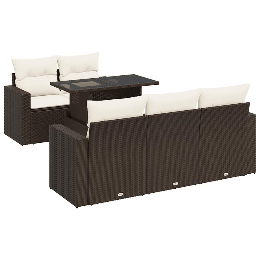 6-delige Loungeset met kussens poly rattan bruin