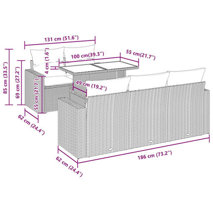 6-delige Loungeset met kussens poly rattan bruin