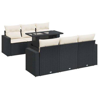 7-delige Loungeset met kussens poly rattan zwart