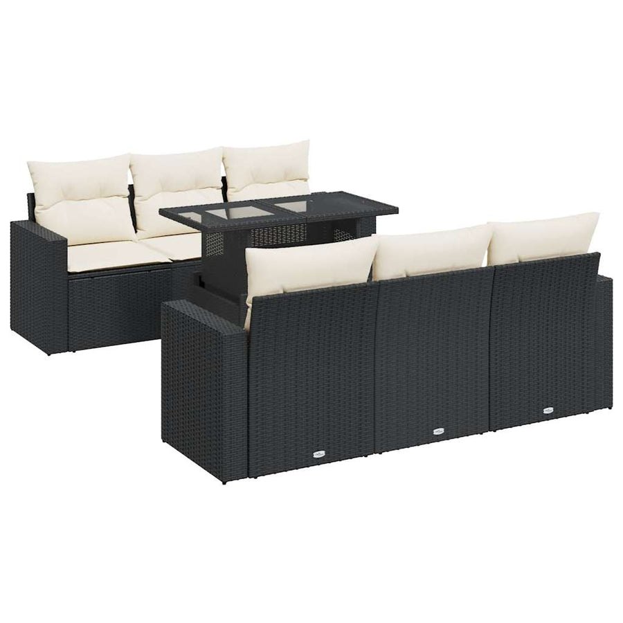 7-delige Loungeset met kussens poly rattan zwart