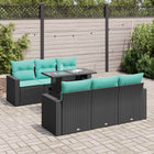 7-piece Lounge Set with Cushions Poly Rattan Acacia Black