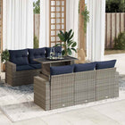7-piece Lounge Set with Cushions Poly Rattan Acacia Grey