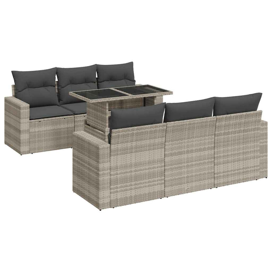 7-delige Loungeset met kussens poly rattan lichtgrijs
