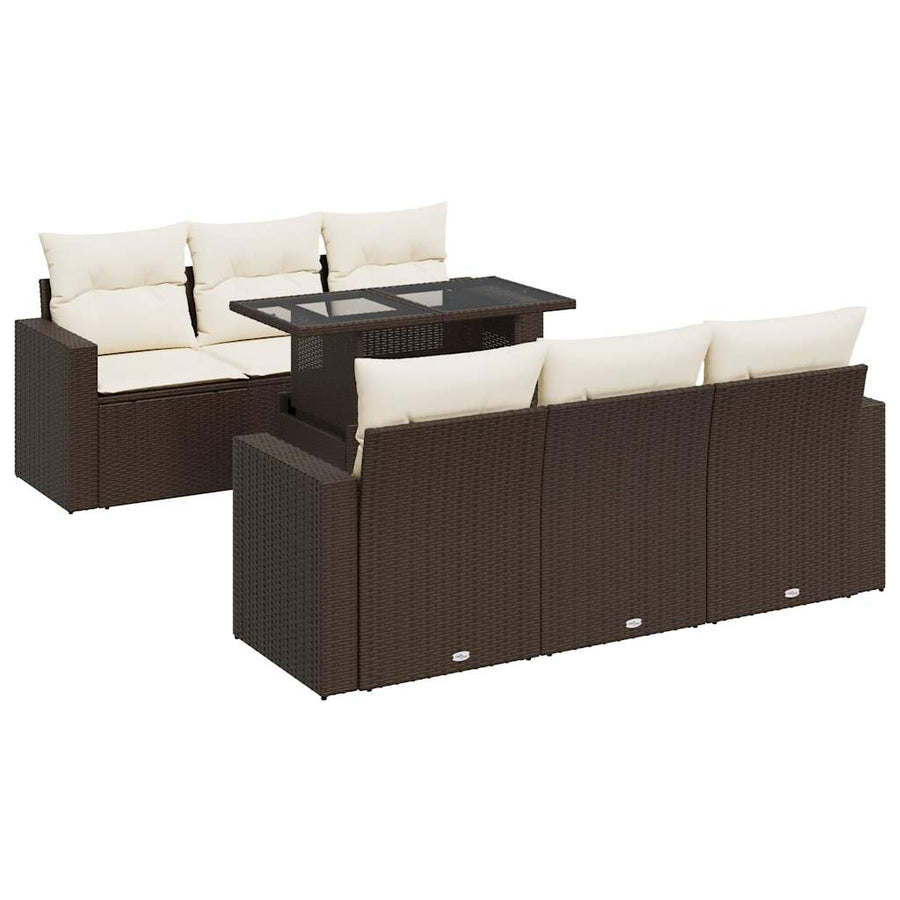 7-delige Loungeset met kussens poly rattan bruin