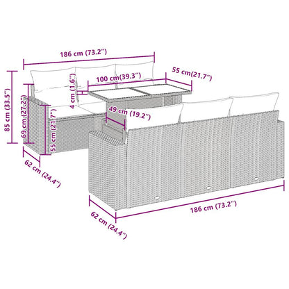 7-delige Loungeset met kussens poly rattan bruin