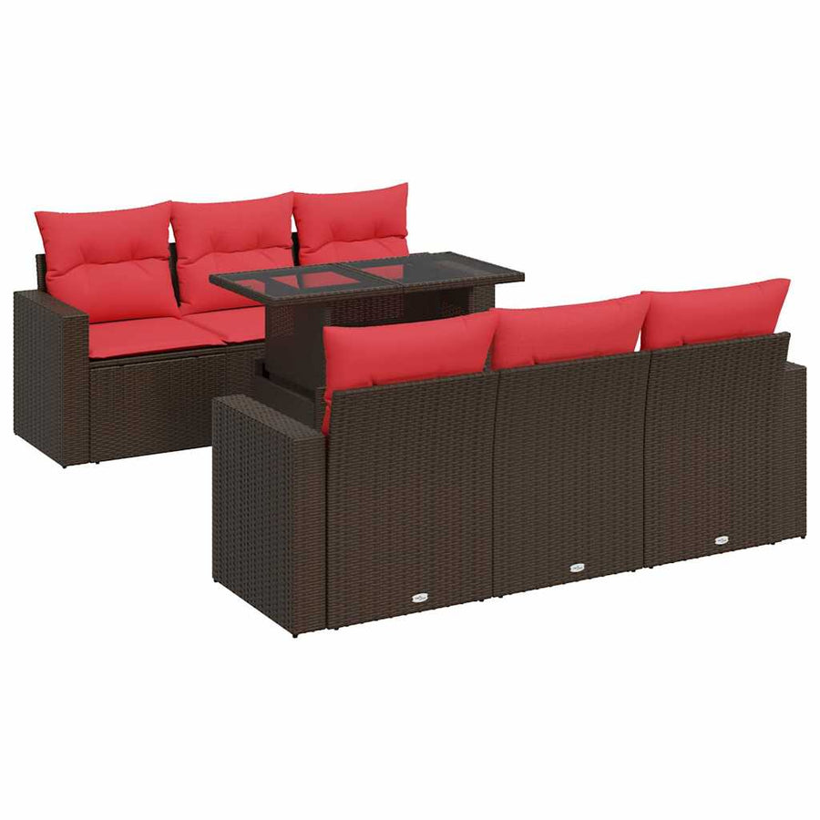 7-delige Loungeset met kussens poly rattan acacia bruin