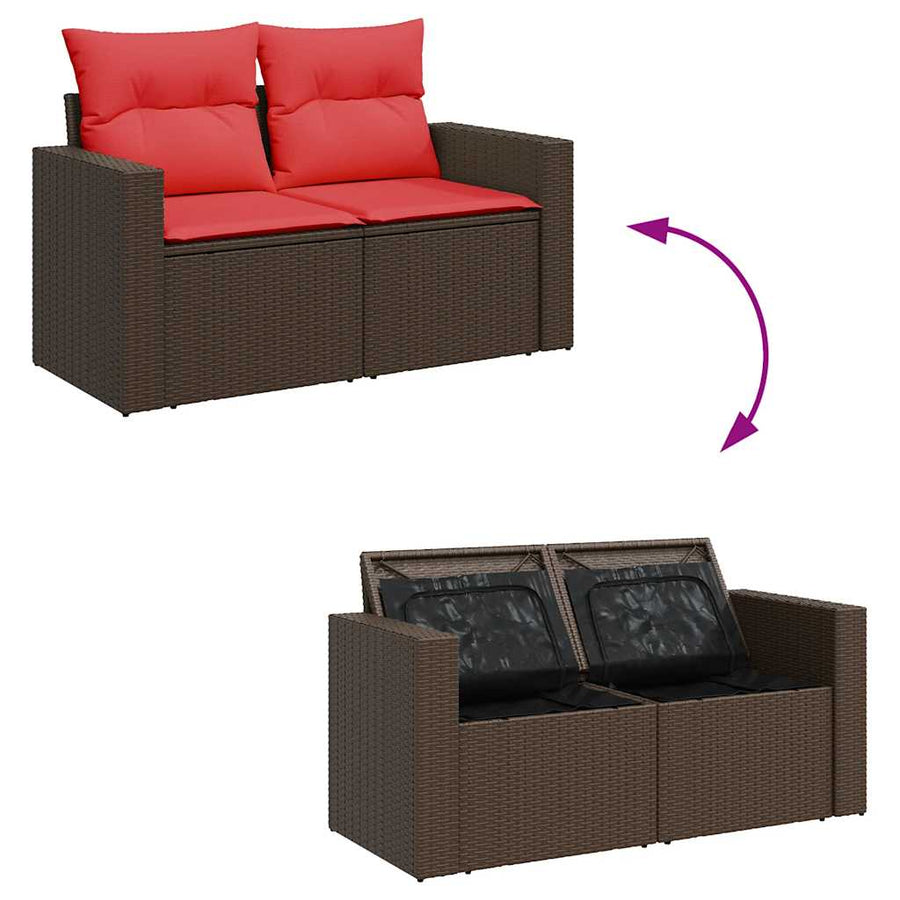 7-delige Loungeset met kussens poly rattan acacia bruin