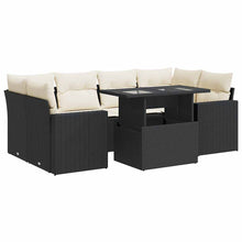 7-delige Loungeset met kussens poly rattan zwart