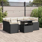 7-delige Loungeset met kussens poly rattan zwart