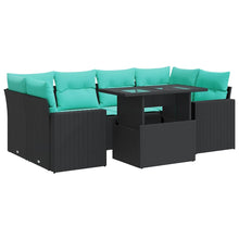 7-delige Loungeset met kussens poly rattan acacia zwart