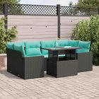 7-piece Lounge Set with Cushions Poly Rattan Acacia Black
