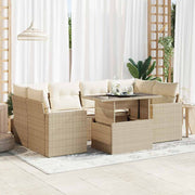 Loungeset 7-delig poly rattan beige met opbergruimte