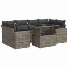 7-delige Loungeset met kussens poly rattan grijs