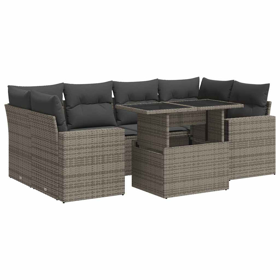 7-delige Loungeset met kussens poly rattan grijs