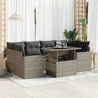 7-delige Loungeset met kussens poly rattan grijs