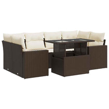 7-delige Loungeset met kussens poly rattan bruin