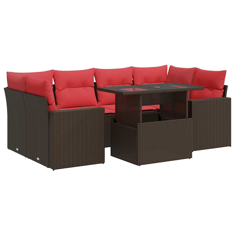7-delige Loungeset met kussens poly rattan acacia bruin