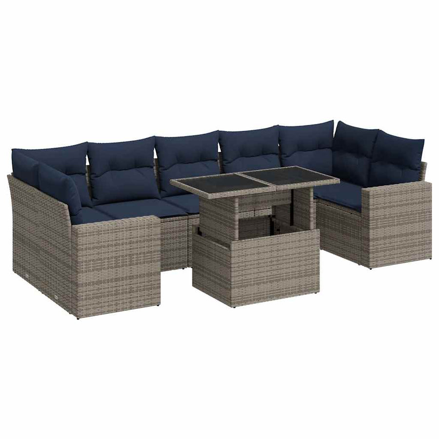 8-delige Loungeset met kussens poly rattan acacia grijs