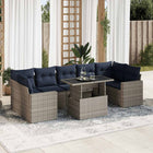 8-piece Lounge Set with Cushions Poly Rattan Acacia Grey