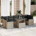 8-delige Loungeset met kussens poly rattan lichtgrijs