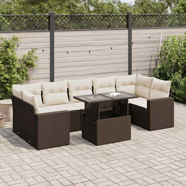 8-delige Loungeset met kussens poly rattan bruin