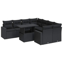 9-delige Loungeset met kussens poly rattan zwart