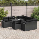 9-delige Loungeset met kussens poly rattan zwart