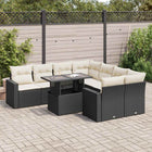 9-delige Loungeset met kussens poly rattan zwart